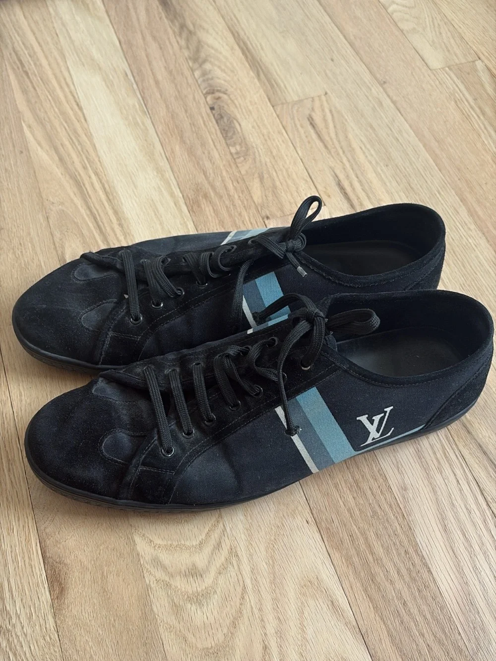 Louis Vuitton Black Sneakers with Blue Stripe